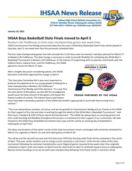 IHSAA Boys Basketball State Finals Moved to April 3