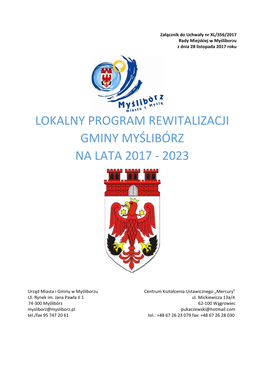 Lokalny Program Rewitalizacji Gminy Myślibórz Na Lata 2017 ‐ 2023