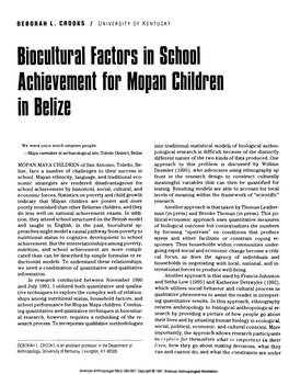 Biocultural Factors in School Achievement for Mopan Children in Belize