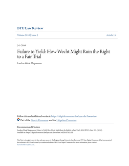 How Wecht Might Ruin the Right to a Fair Trial Landon Wade Magnusson