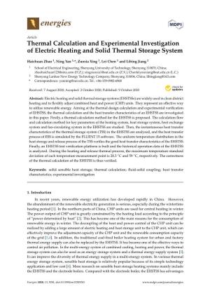 Thermal Calculation and Experimental Investigation of Electric Heating and Solid Thermal Storage System