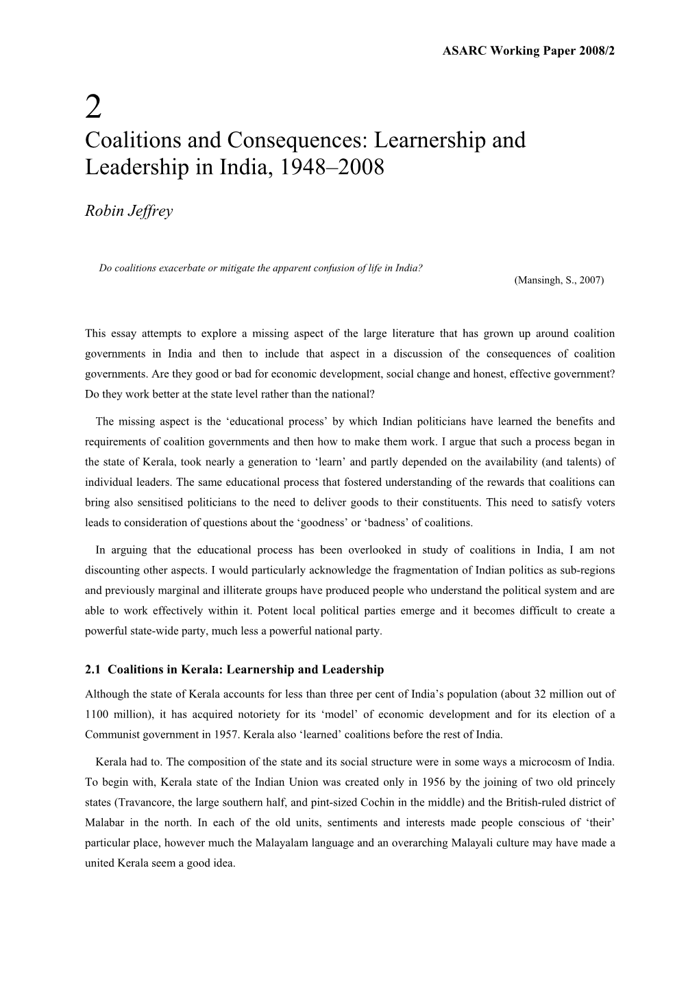 Learnership and Leadership in India, 1948–2008