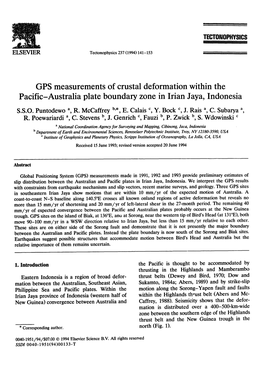 GPS Measurements of Crustal Deformation Within the Pacific-Australia Plate Boundary Zone in Irian Jaya, Indonesia S.S.O