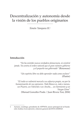 Descentralización Y Autonomía Desde La Visión De Los Pueblos Originarios