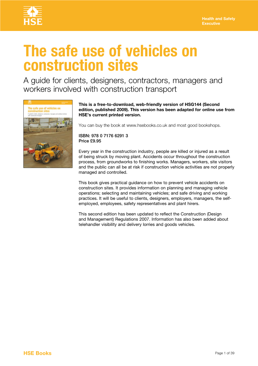 The Safe Use of Vehicles on Construction Sites HSG144