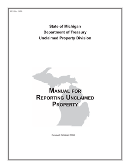 2013, Manual for Reporting Unclaimed Property