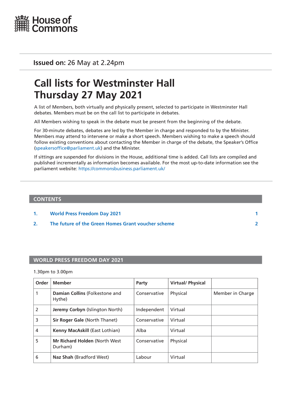 View Call Lists: Westminster Hall PDF File 0.05 MB