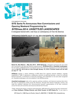 Sitelines.2014: UNSETTLED LANDSCAPES a Reimagined Biennial with a New Focus on Contemporary Art from the Americas