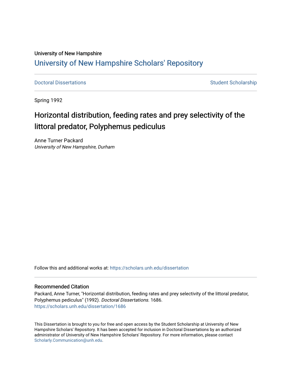 Horizontal Distribution, Feeding Rates and Prey Selectivity of the Littoral Predator, Polyphemus Pediculus