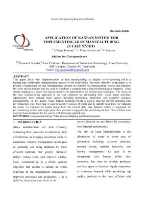 APPLICATION of KANBAN SYSTEM for IMPLEMENTING LEAN MANUFACTURING (A CASE STUDY) 1 2 3 B.Vijaya Ramnath, C