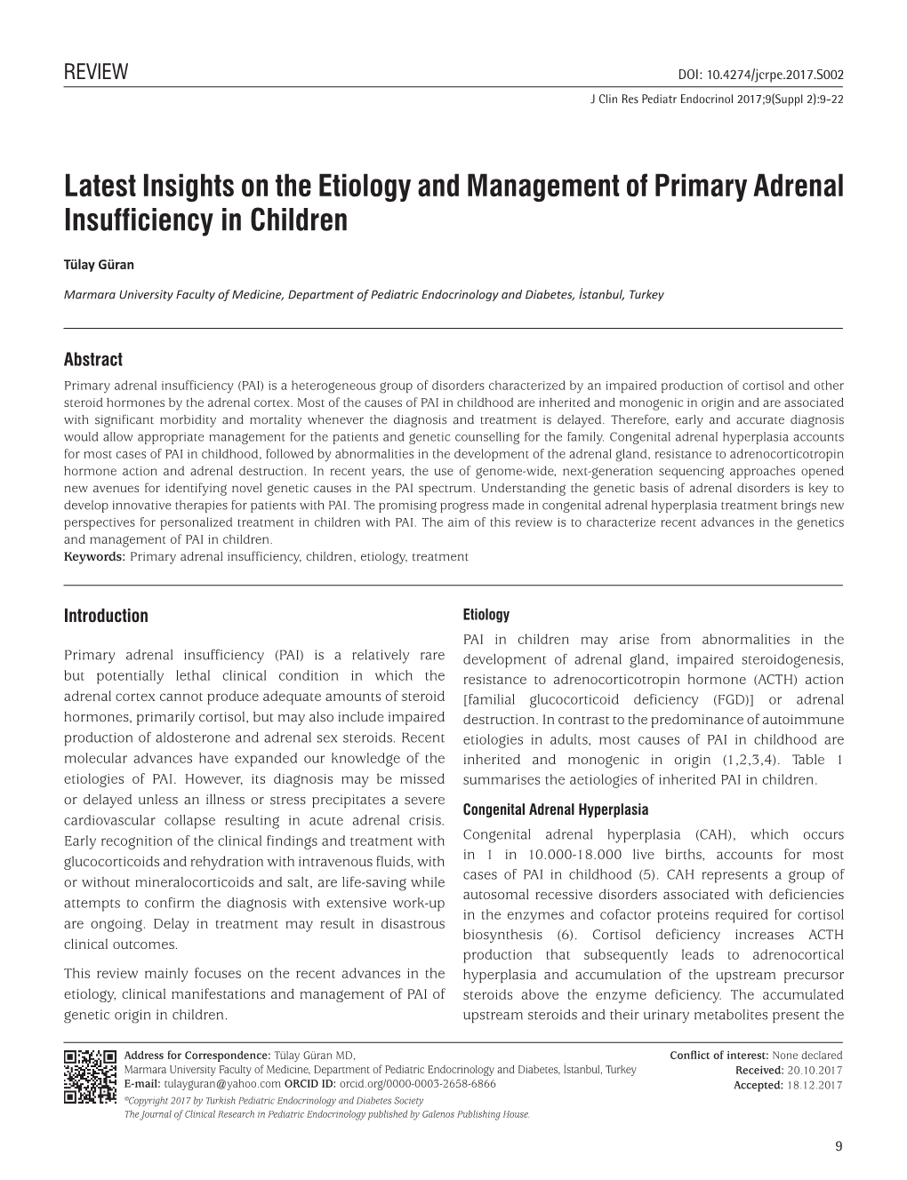 Latest Insights on the Etiology and Management of Primary Adrenal Insufficiency in Children