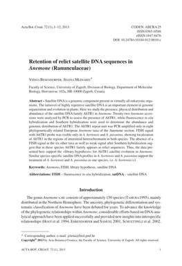 Retention of Relict Satellite DNA Sequences in Anemone (Ranunculaceae)