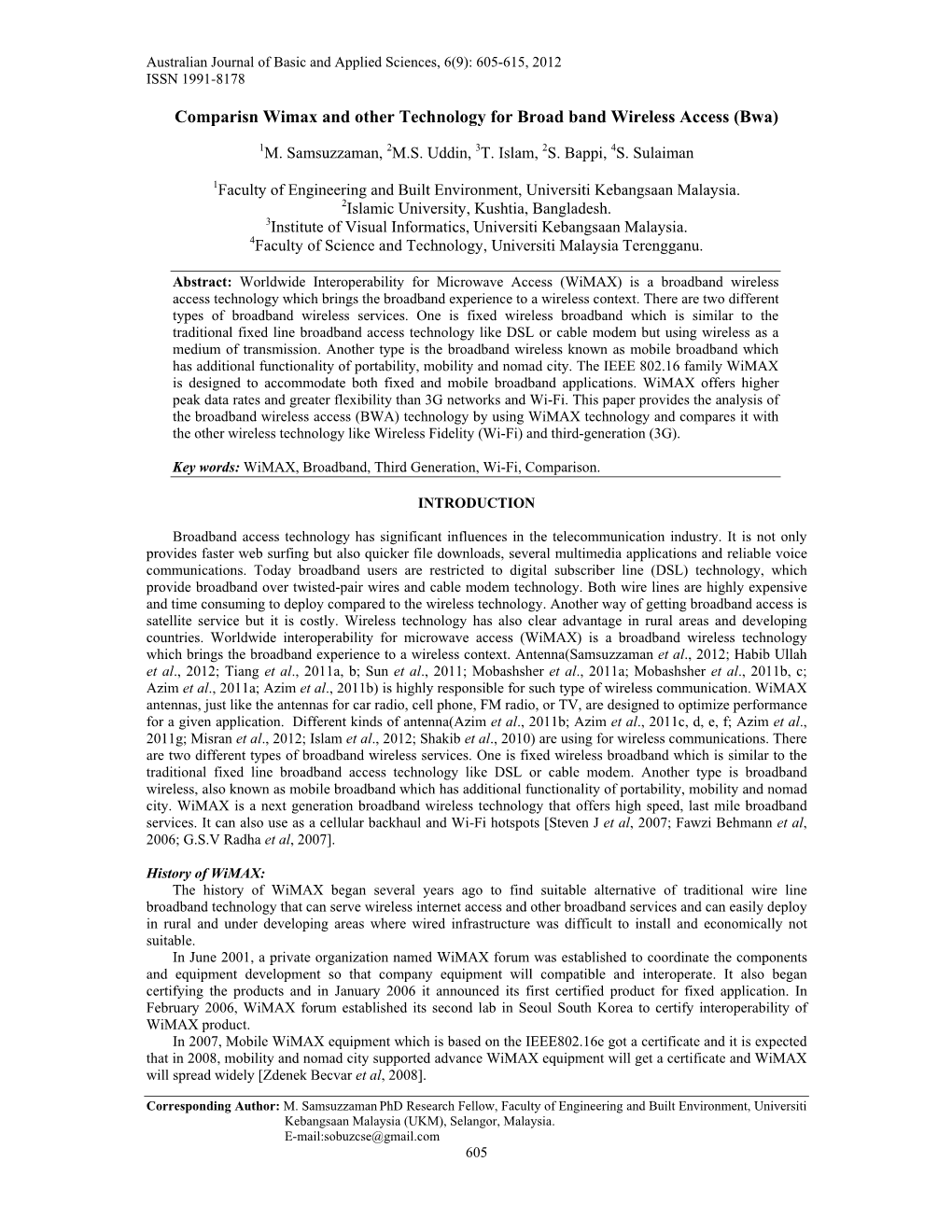 Comparisn Wimax and Other Technology for Broad Band Wireless Access (Bwa)