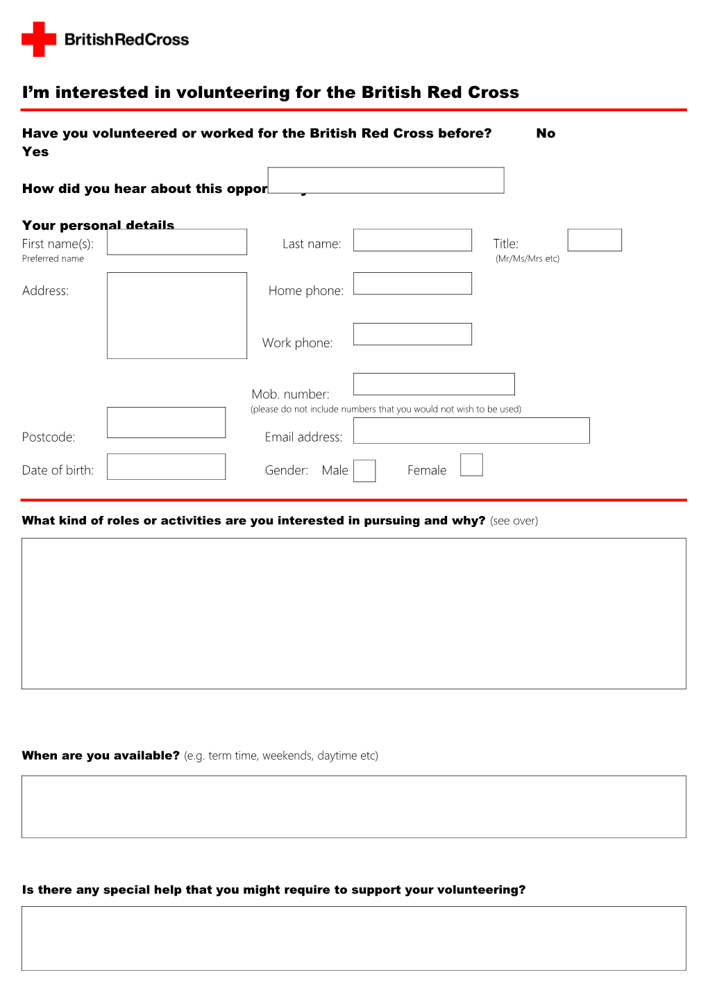 I M Interested in Volunteering for the British Red Cross