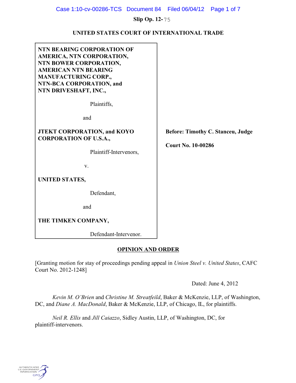 Slip Op. 12- UNITED STATES COURT of INTERNATIONAL TRADE NTN