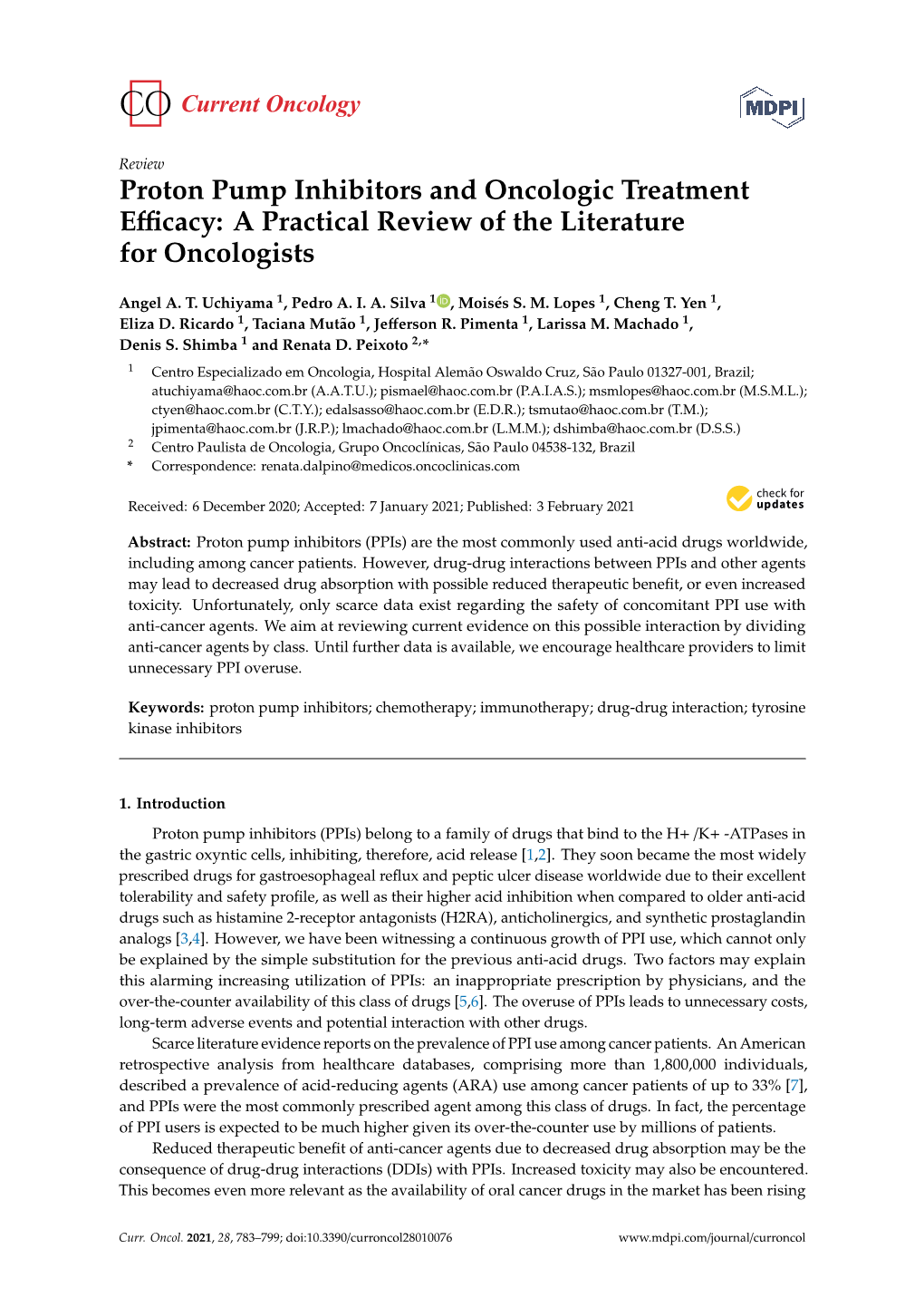 Proton Pump Inhibitors and Oncologic Treatment Efficacy