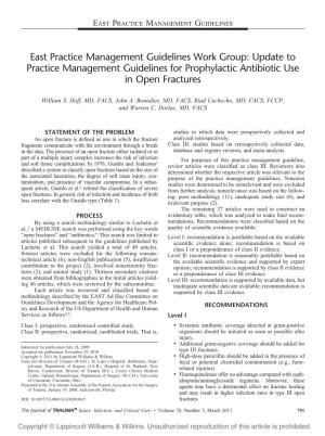 East Practice Management Guidelines Work Group: Update to Practice Management Guidelines for Prophylactic Antibiotic Use in Open Fractures
