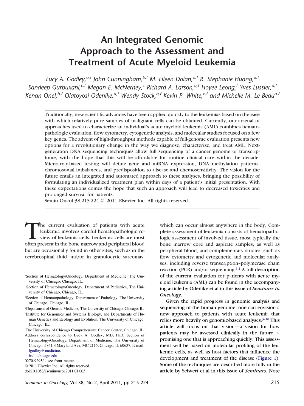 An Integrated Genomic Approach to the Assessment and Treatment of Acute Myeloid Leukemia