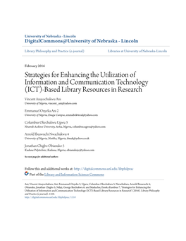 ICT)-Based Library Resources in Research Vincent Anayochukwu Ani University of Nigeria, Vincent Ani@Yahoo.Com