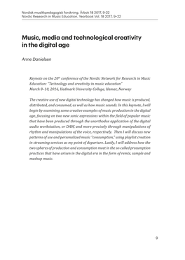Music, Media and Technological Creativity in the Digital Age