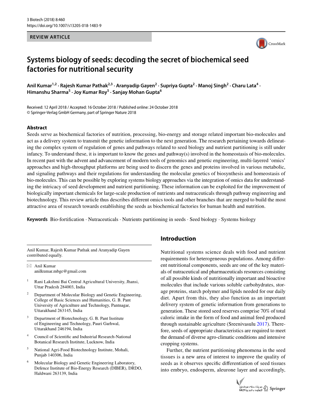 Systems Biology of Seeds: Decoding the Secret of Biochemical Seed Factories for Nutritional Security