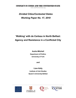 "Walking" with De Certeau in North Belfast: Agency and Resistance In