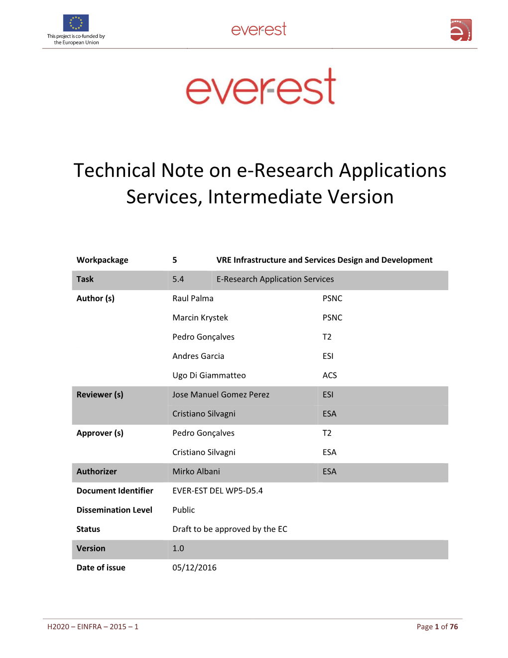 Technical Note on E-Research Applications Services, Intermediate Version