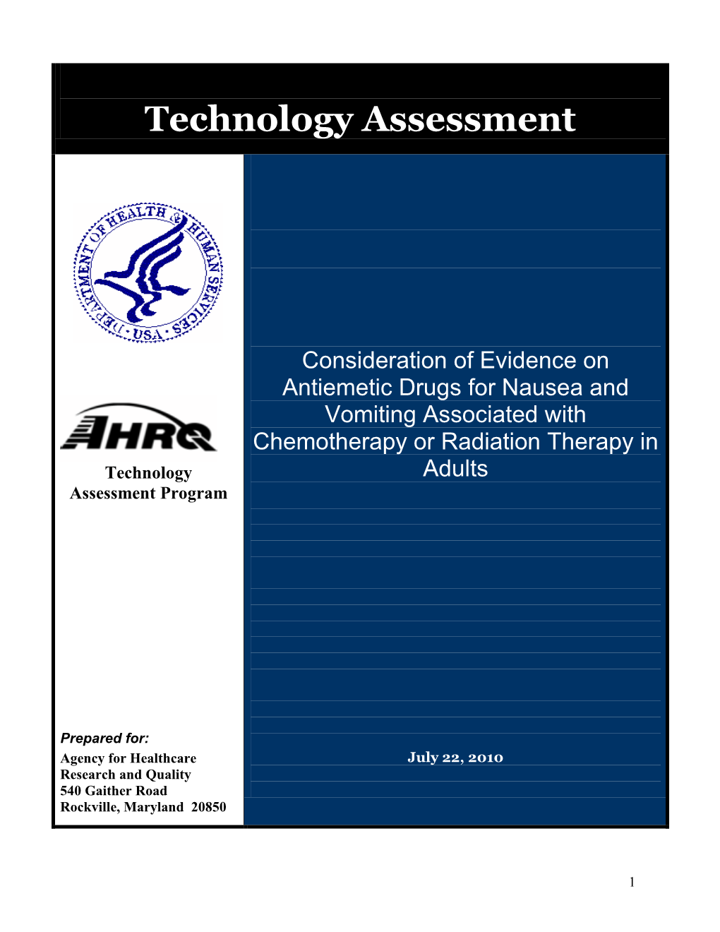 Consideration of Evidence on Antiemetic Drugs for Nausea and Vomiting Associated with Chemotherapy Or Radiation Therapy In
