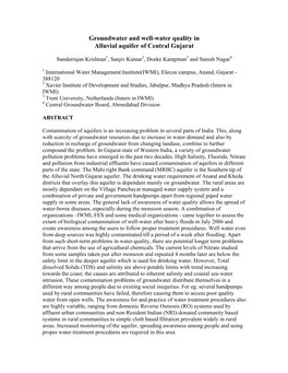Groundwater and Well-Water Quality in Alluvial Aquifer of Central Gujarat