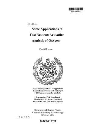 Sonie Applications of Fast Neutron Activation Analysis of Oxygen