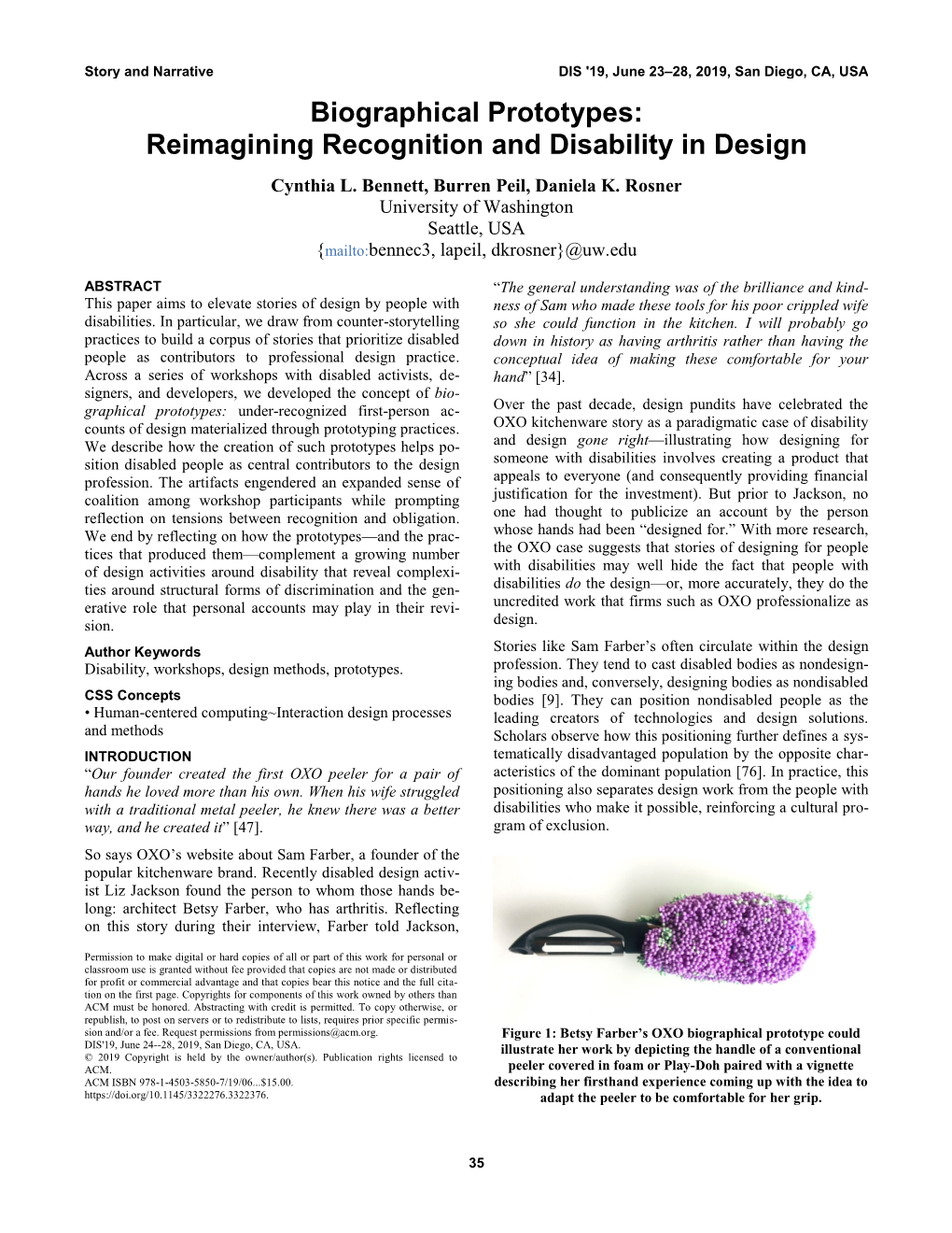 Biographical Prototypes: Reimagining Recognition and Disability in Design Cynthia L