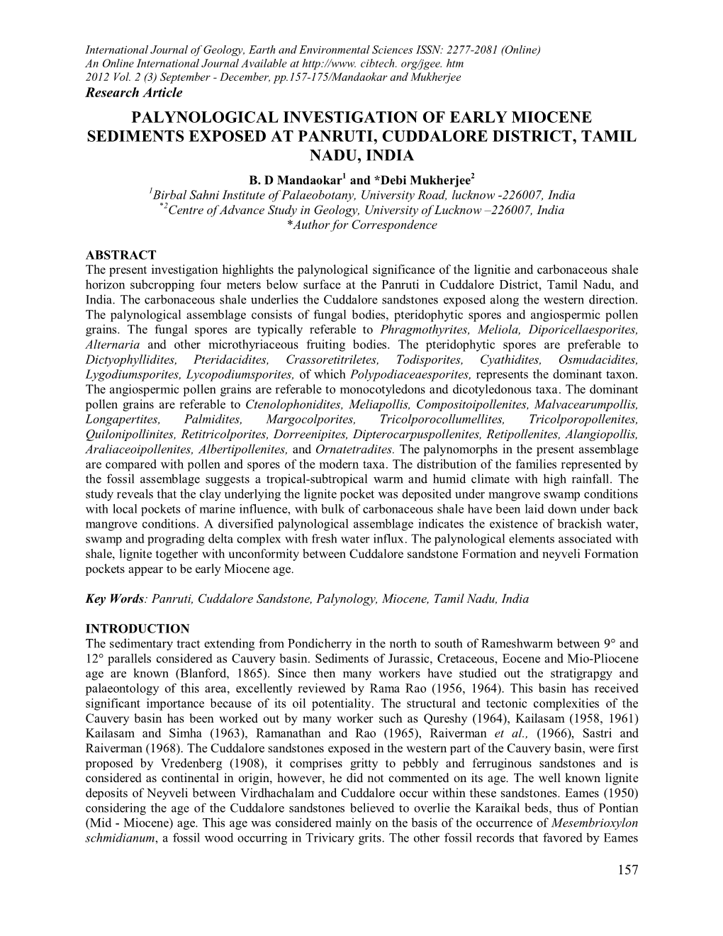 Palynological Investigation of Miocene Sediments Exposed Along