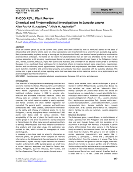 PHCOG REV.: Plant Review Chemical and Phytomedicinal Investigations in Lunasia Amara Allan Patrick G