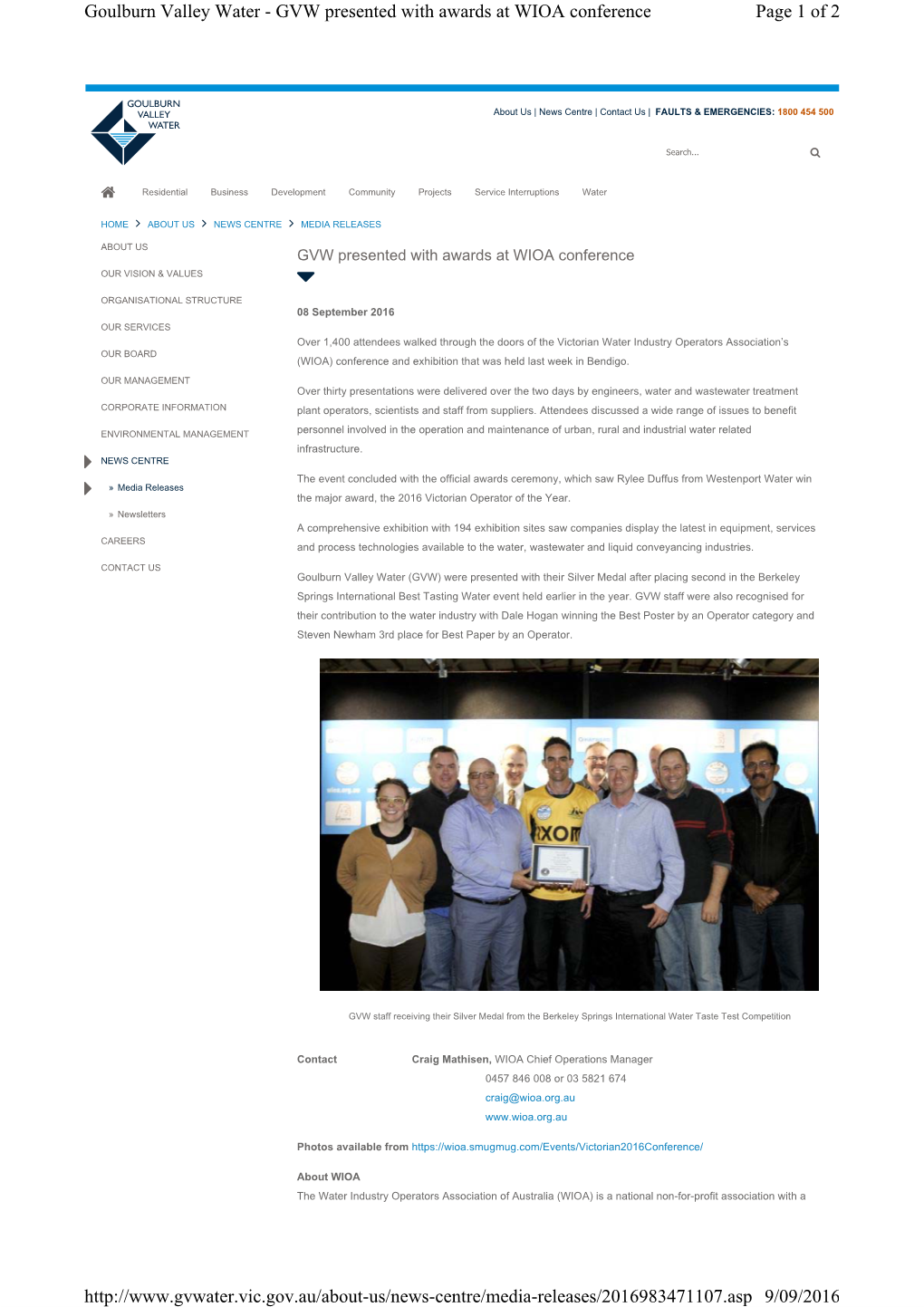 GVW Presented with Awards at WIOA Conference Page 1 of 2