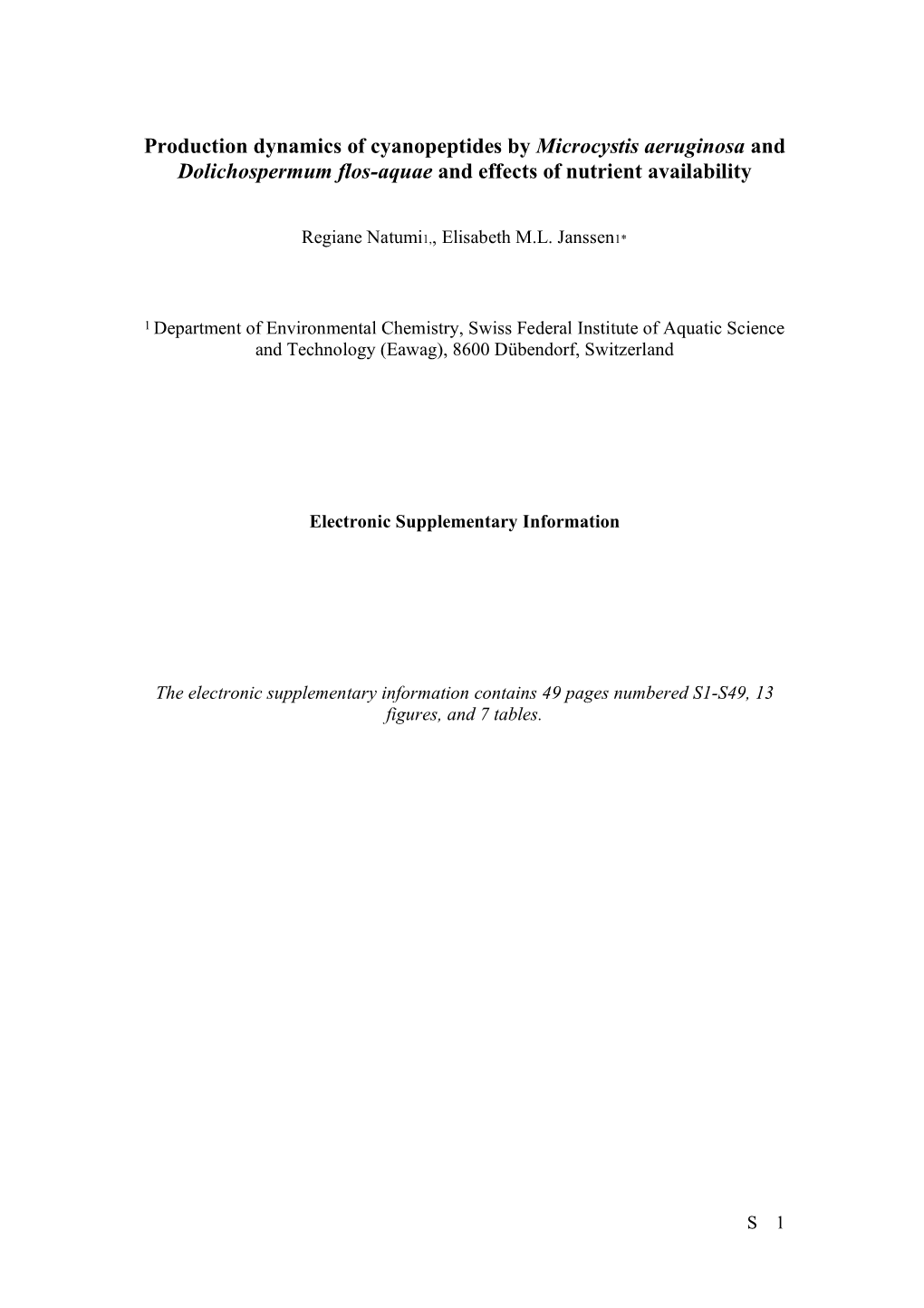 Production Dynamics of Cyanopeptides by Microcystis Aeruginosa and Dolichospermum Flos-Aquae and Effects of Nutrient Availability