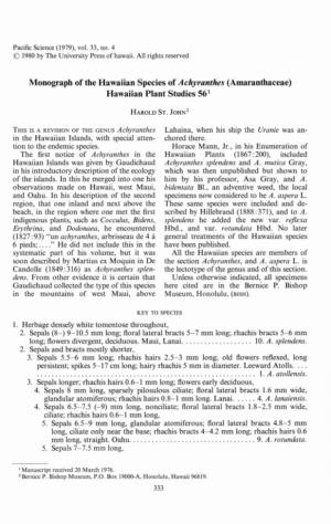 Monograph of the Hawaiian Species of Achyranthes (Amaranthaceae) Hawaiian Plant Studies 561
