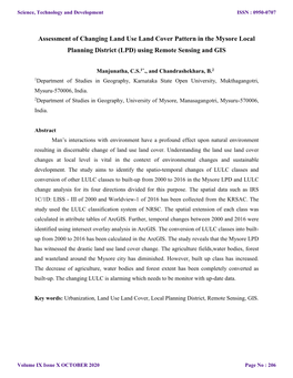 Assessment of Changing Land Use Land Cover Pattern in the Mysore Local Planning District (LPD) Using Remote Sensing and GIS