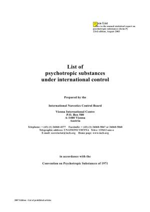List of Psychotropic Substances Under International Control