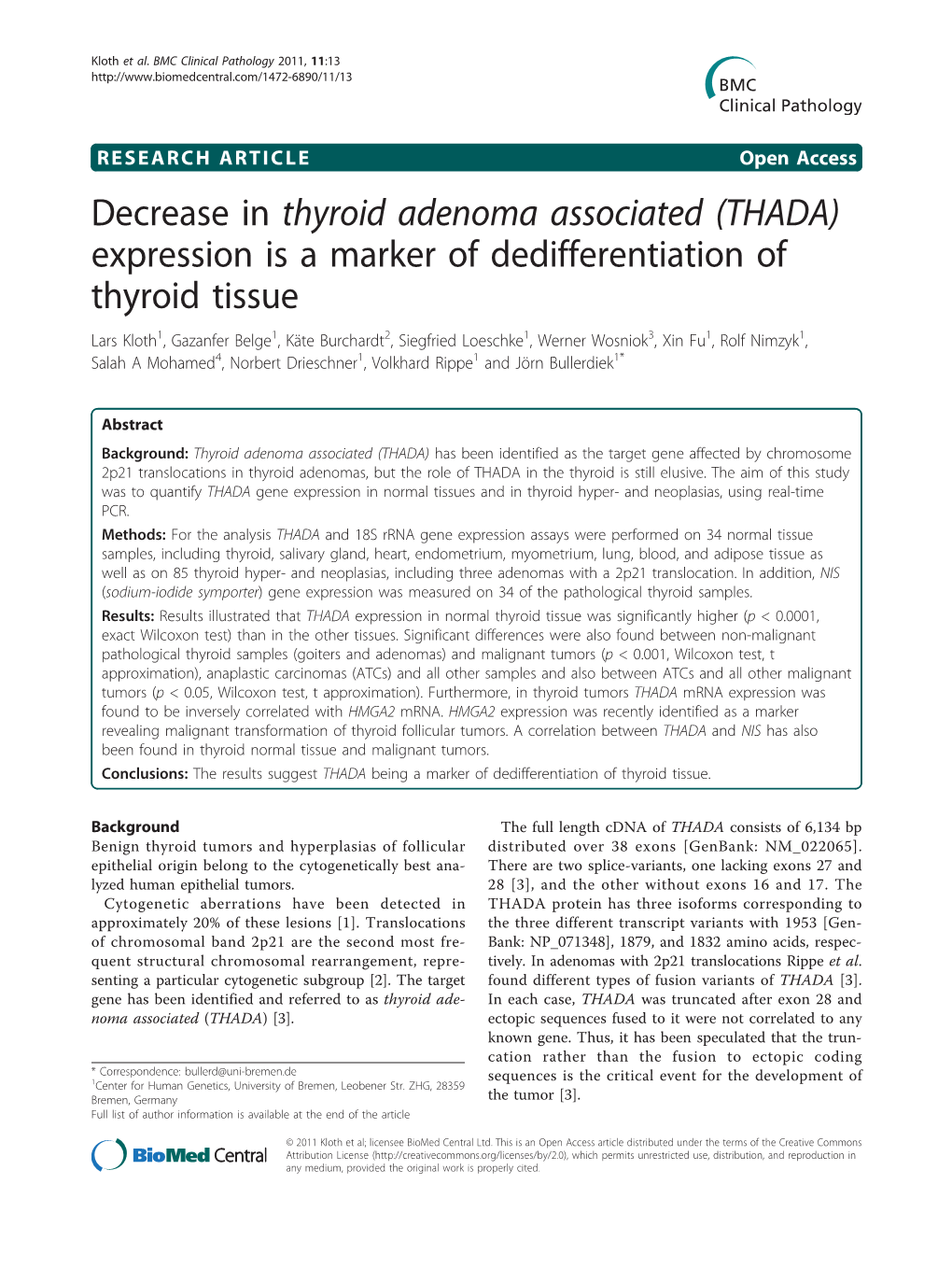 Decrease in Thyroid Adenoma Associated (THADA) Expression Is