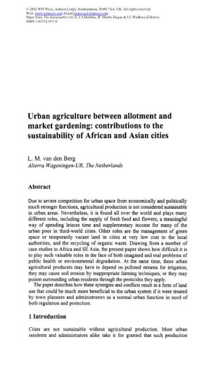 Urban Agriculture Between Allotment and Market Gardening: Contributions to the Sustainability of African and Asian Cities