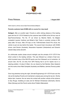 Press Release 1 August 2021