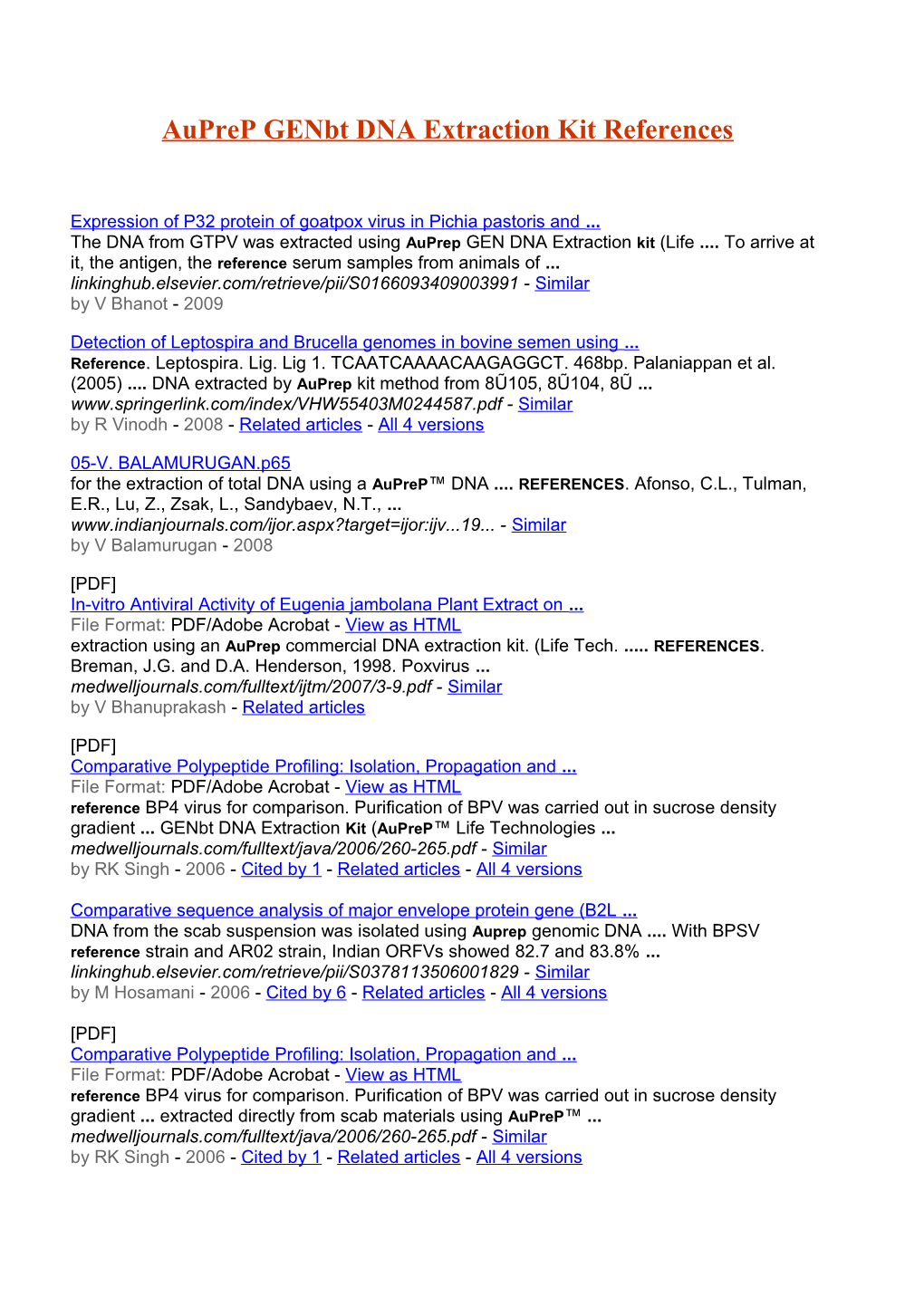 Auprep Genbt DNA Extraction Kit References