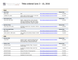 Titles Ordered June 3 - 10, 2016