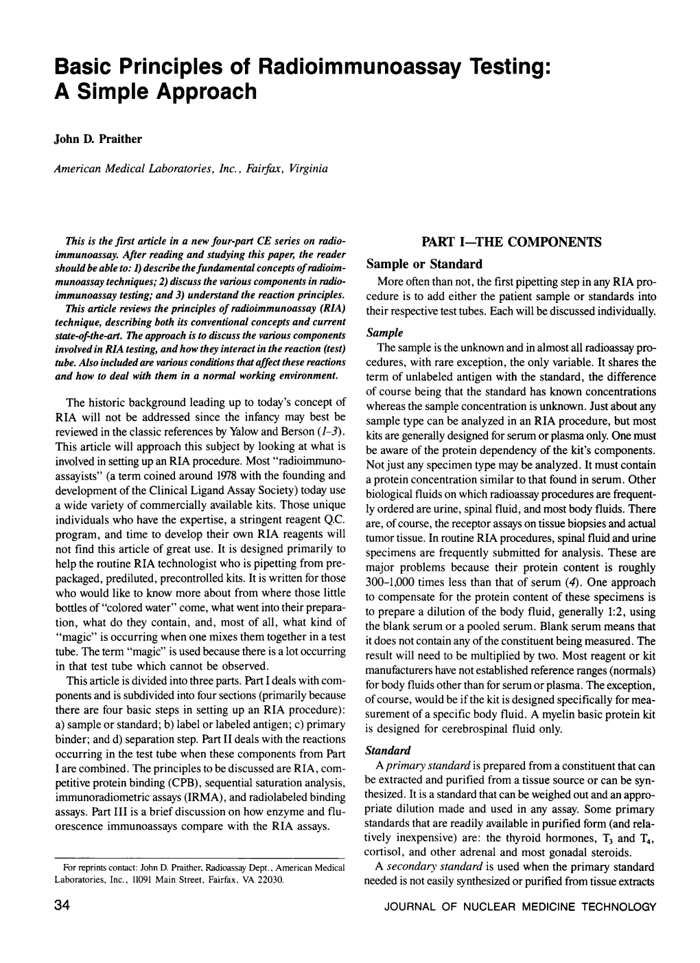 Basic Principles of Radioimmunoassay Testing: a Simple Approach