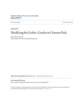 Gender in Crimson Peak Khara Diane Lukancic Southern Illinois University Carbondale, Khara@Siu.Edu