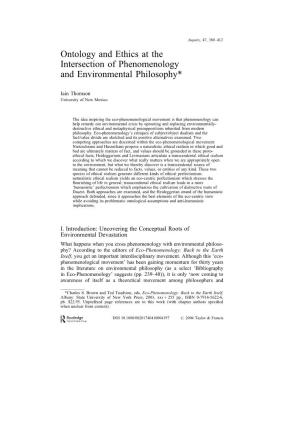 Ontology and Ethics at the Intersection of Phenomenology and Environmental Philosophy*