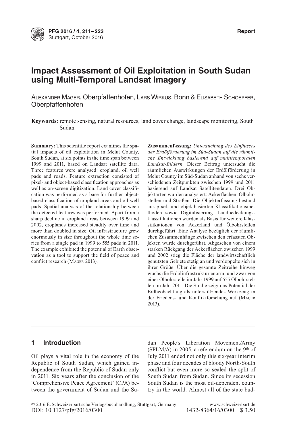 Impact Assessment of Oil Exploitation in South Sudan Using Multi-Temporal Landsat Imagery