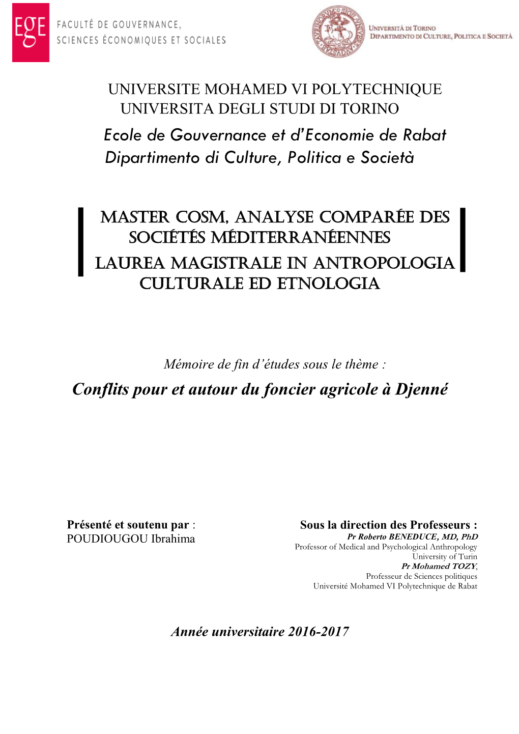 Ecole De Gouvernance Et D'economie De Rabat Dipartimento Di Culture, Politica E Società