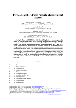 Development of Hydrogen Peroxide Monopropellant Rockets