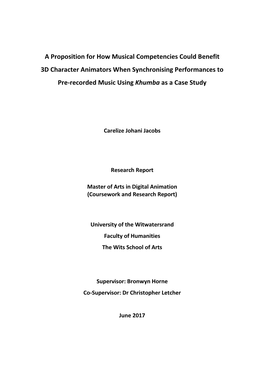 A Proposition for How Musical Competencies Could Benefit 3D Character Animators When Synchronising Performances to Pre-Recorded Music Using Khumba As a Case Study